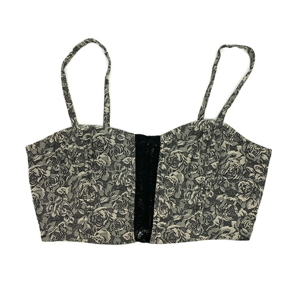 Urban Outfitters Tops - Urban Outfitters Pins & Needles Top Women Medium Black Floral Cropped Jacquard